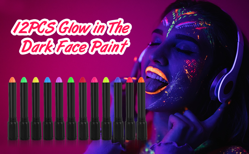 12PCS Glow Body Paint Face Paint in The Black Light Body