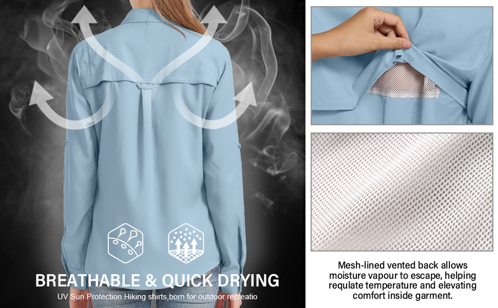 Women&#39;s Quick Dry Sun UV Protection Convertible Long Sleeve Shirts for Hiking Camping