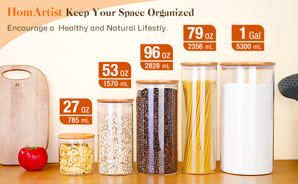 HomArtist Glass Jars with Bamboo Lids 34 FL OZ [Set of 8