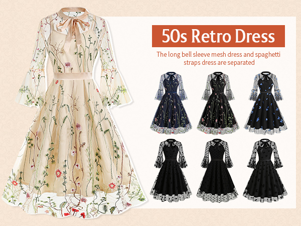 Amazon.com: Women Sheer Mesh Floral Embroidery A-Line Dress