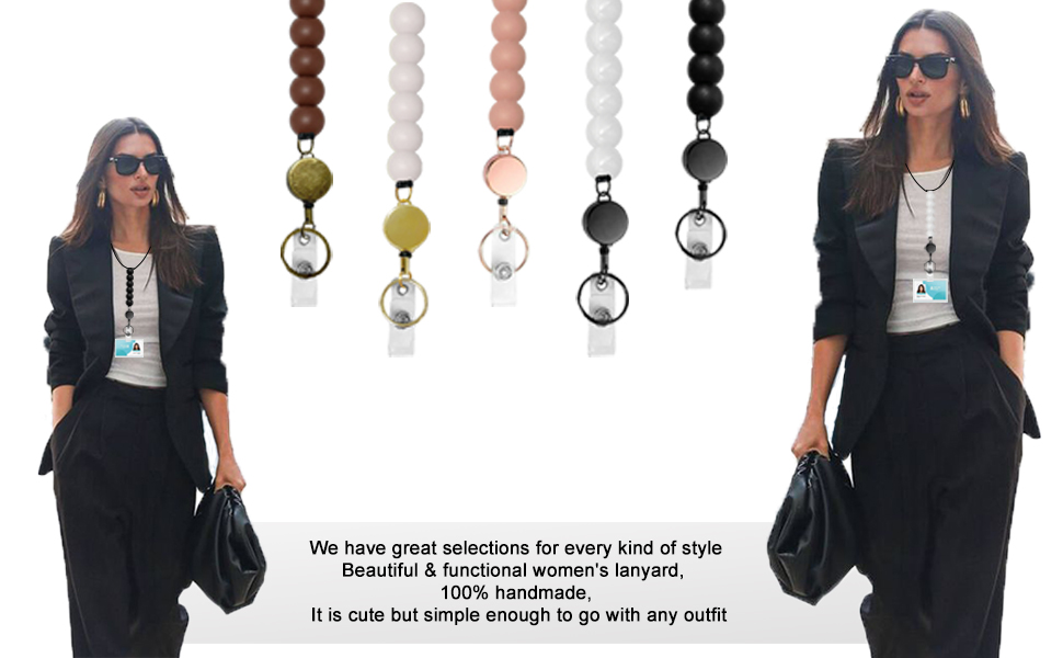Retractable Teacher Lanyards for Keys and ID Badges Card Cute Breakaway Beaded