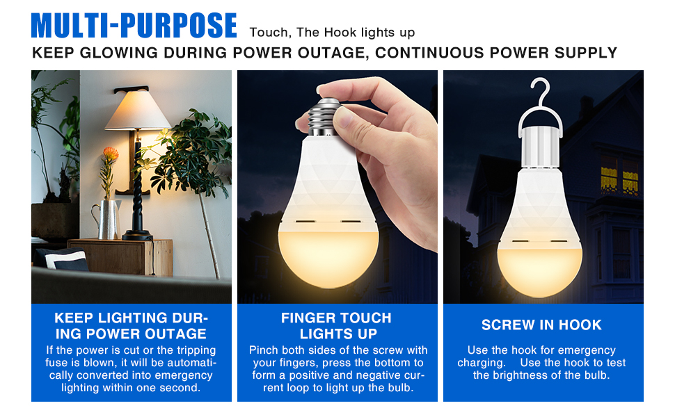 BoRccdit A19 Rechargeable Light Bulbs, 12W 60W Equivalent Rechargeable