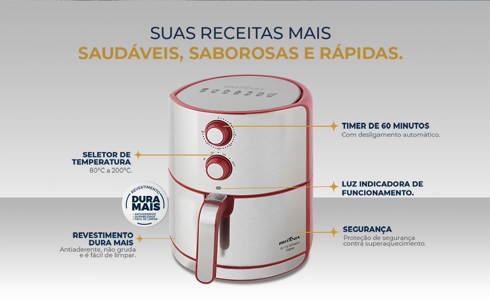 Fritadeira Air Fryer Britânia BFR46VI Antiaderente 4,6L 1500W