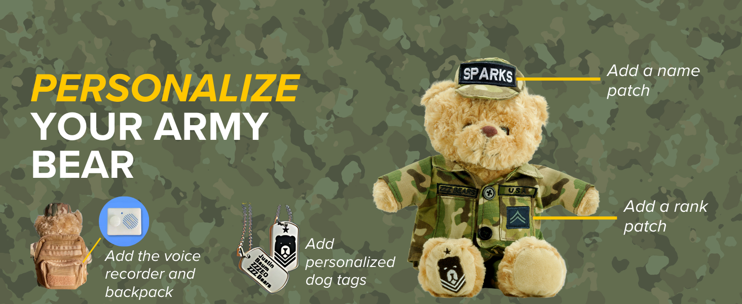 Personalize customizable teddy bear name add name patch rank and for kids family