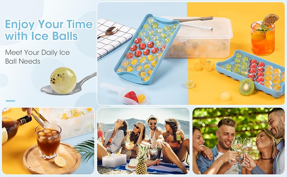 ICEXXP Round Ice Cube Trays with Lid and Bin 2 Pack Ice