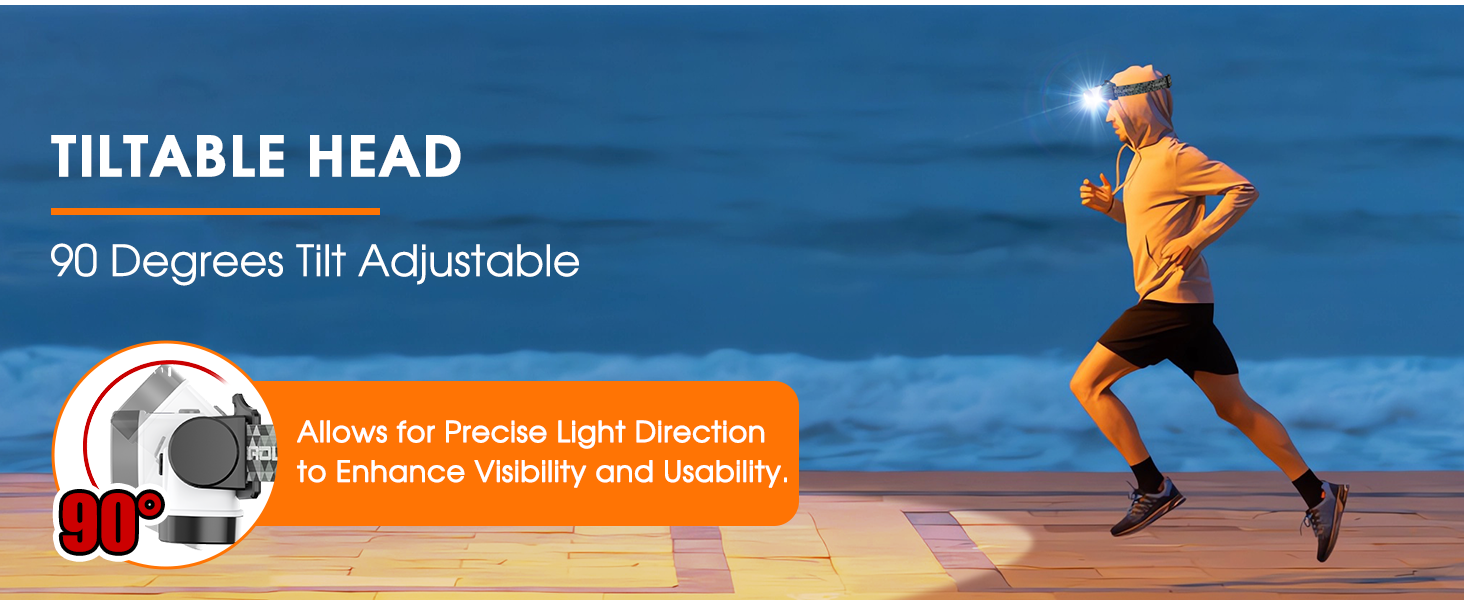 LED Headlamp Camping Essentials with 90° Tiltable Head