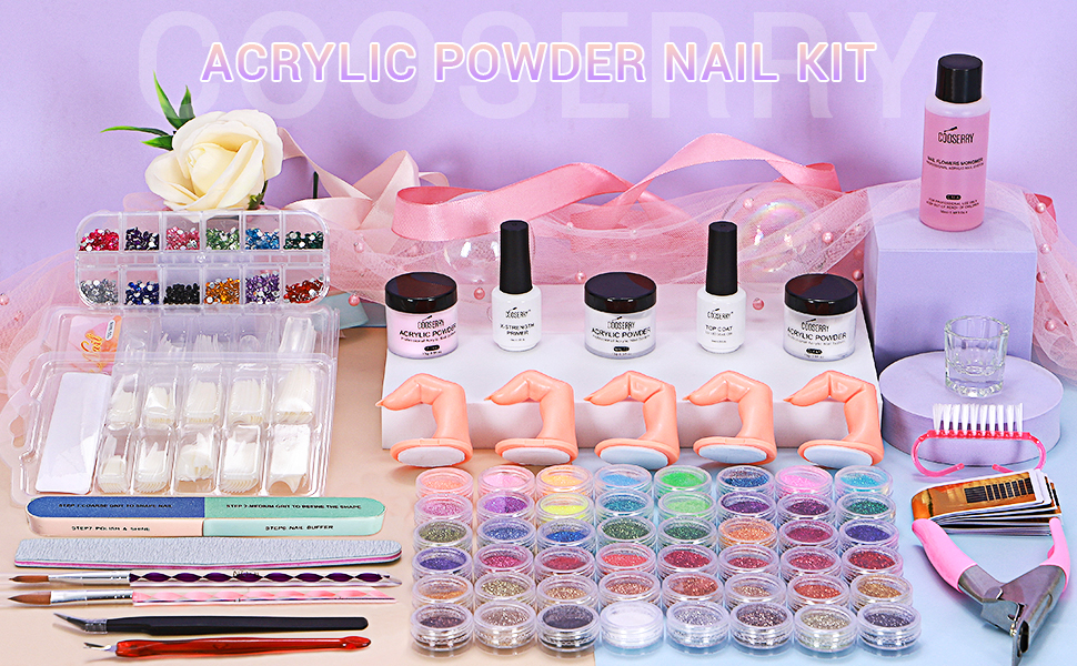 cooserry 48 Colors Acrylic Nail Kit with Acrylic Monomer Acrylic