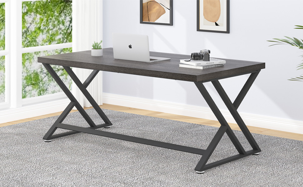 LVB Industrial Wood and Metal Rustic Computer Desk