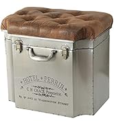 WHW Whole House Worlds Traveler Steamer Trunk, Storage Ottoman, Lift up Cozy Cushion Top, Faux Br...