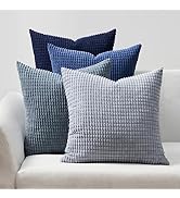 Topfinel Summer Throw Pillow Covers 20x20 Inch Set of 4,Blue Corduroy Decorative Cushion Cover,Mo...