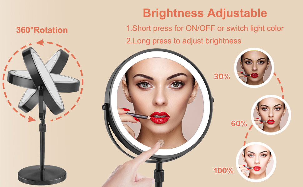 Furgatti 2000mAh Height Adjustable Lighted Makeup Mirror