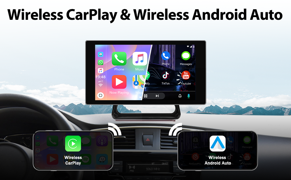 Portable Car Stereo with Wireless Apple Carplay Android Auto, 5" HD