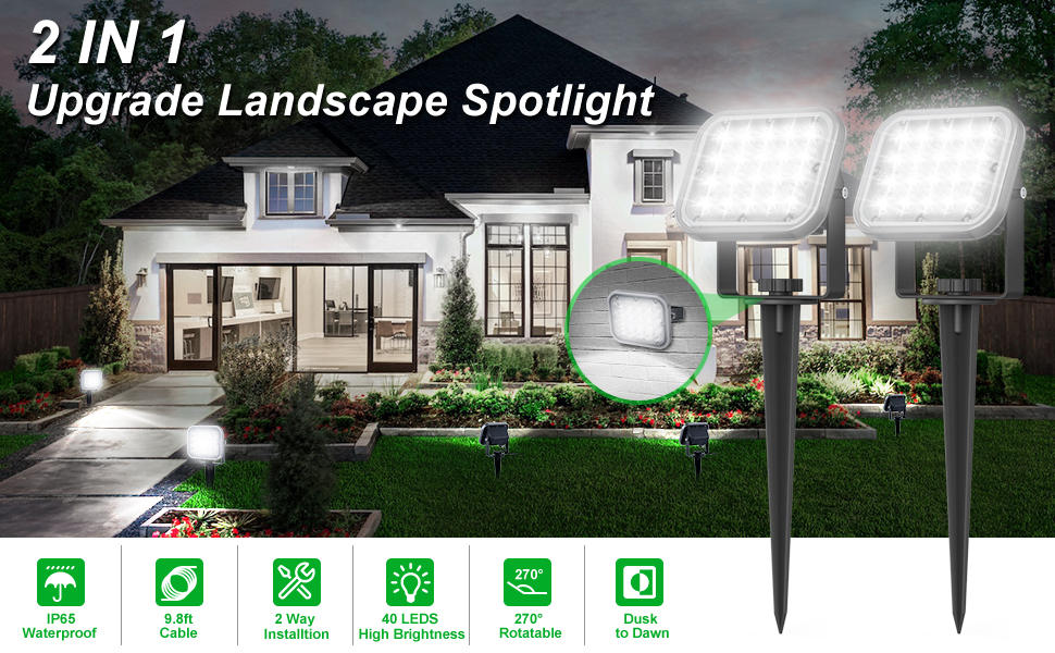 CREPOW 20 LED Solar Landscape Spotlights Outdoor