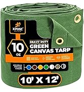 Xpose Safety Canvas Tarp -10' x 12' Army Green Duck Canvas Tarps Heavy Duty with Brass Grommets -...
