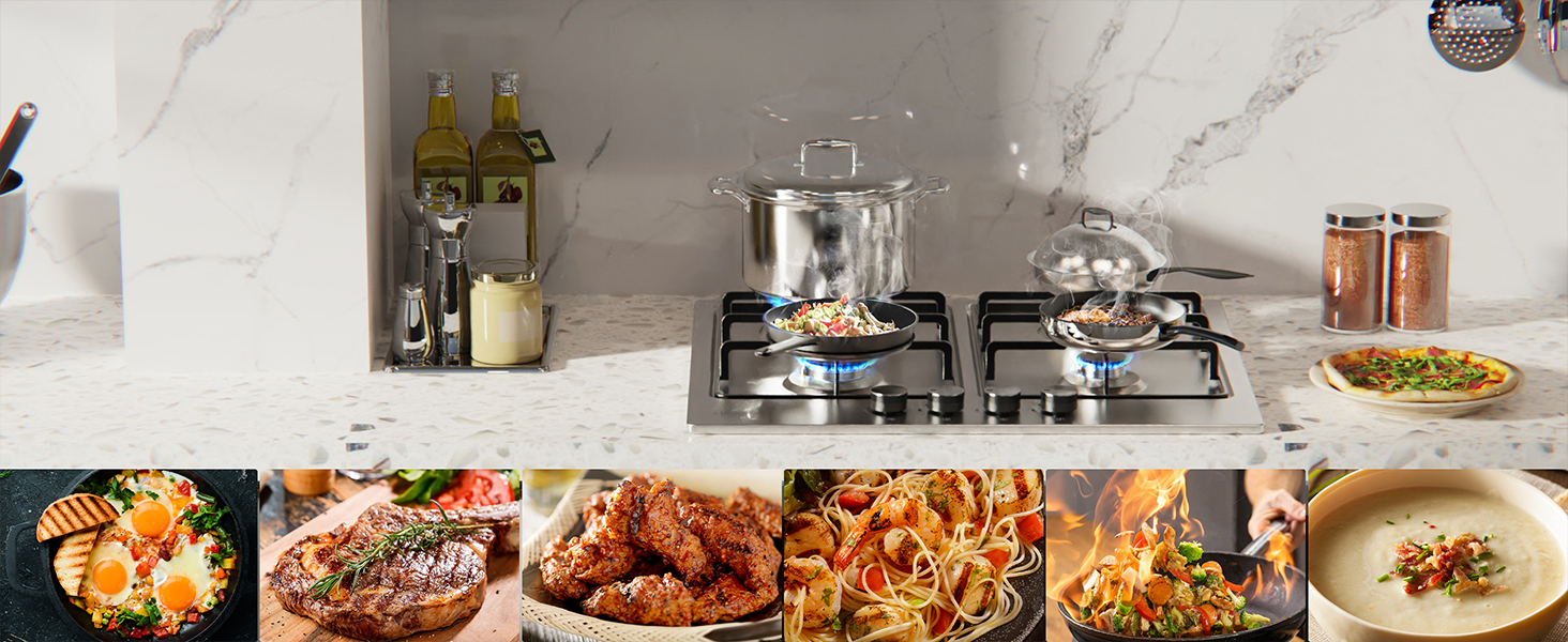 Gas Hob 4 Burners Hobsir Builtin Gas Cooktop with with Flame Failure