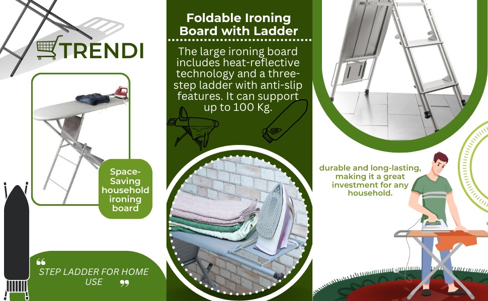 Trendi® Ironing Board with Step Ladder/SpaceSaving Household Ladder