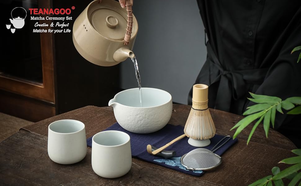 TEANAGOO Matcha Whisk Set Matcha Bowl with Pouring Spout Bamboo Matcha Whisk Scoop