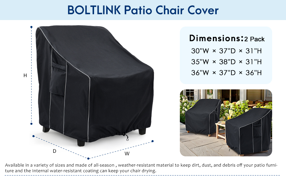 BOLTLINK Patio Chair Covers Waterproof, Heavy Duty Outdoor Furniture Covers Fits up