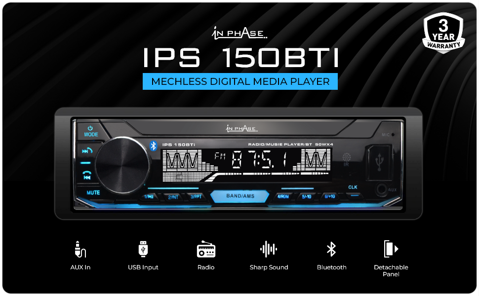 In Phase IPS150BTI Mechless Digital Media Player with Bluetooth USB