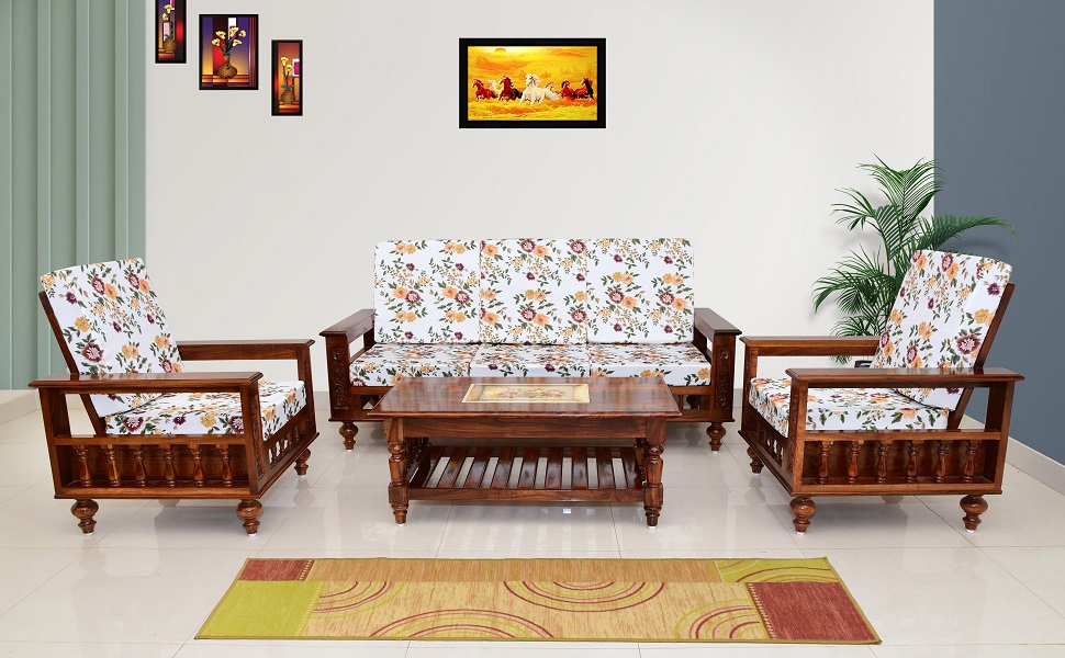 B. N. FURNITURE Solid Sheesham Wood Living Room 5 Seater Sofa Set 3+1+1