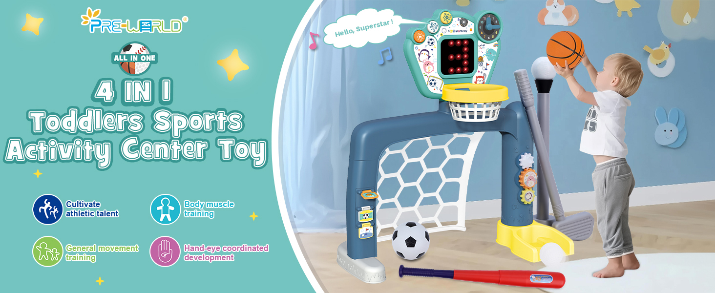 4 in 1 Toddlers Basketball Hoop Sport Activity Center Toys