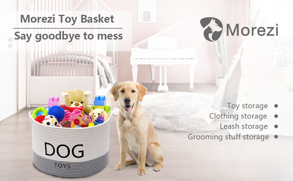 Pet Supplies Morezi Durable Rope Round Dog Toy Basket with Handle, Large Dog bin Perfect for