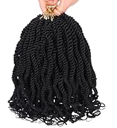 Leeven 8 Packs Wavy Senegalese Twist Crochet Hair with Curly Ends, 8 Inch Black Pre Looped Short ...