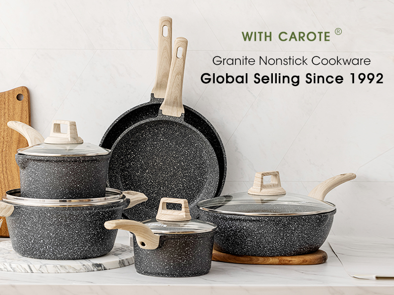 CAROTE Nonstick Pots and Pans Set, Granite Kitchen Cookware Sets, Non