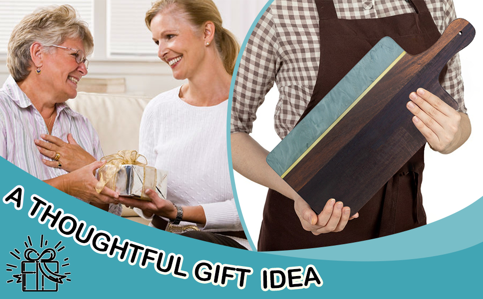 Cutting Board with Marble and Wood, 16.5”X 7” Cheese Board with Handle serving trays marble trays