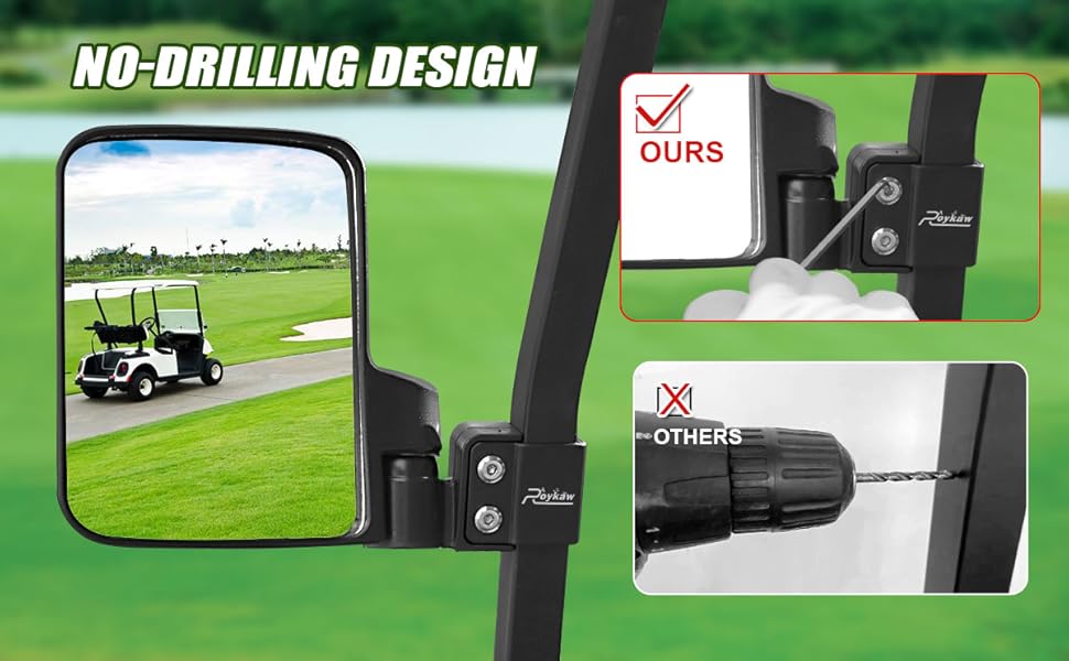 Roykaw No Drilling Golf Cart Side Mirrors Folding Mirrors