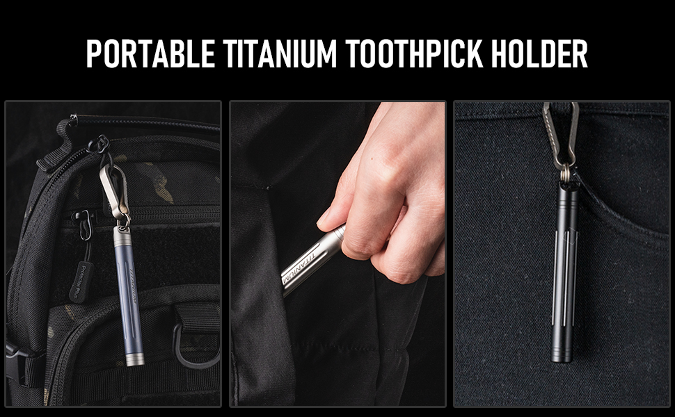 TISUR Titanium Portable Toothpick Holder Pocket with 3