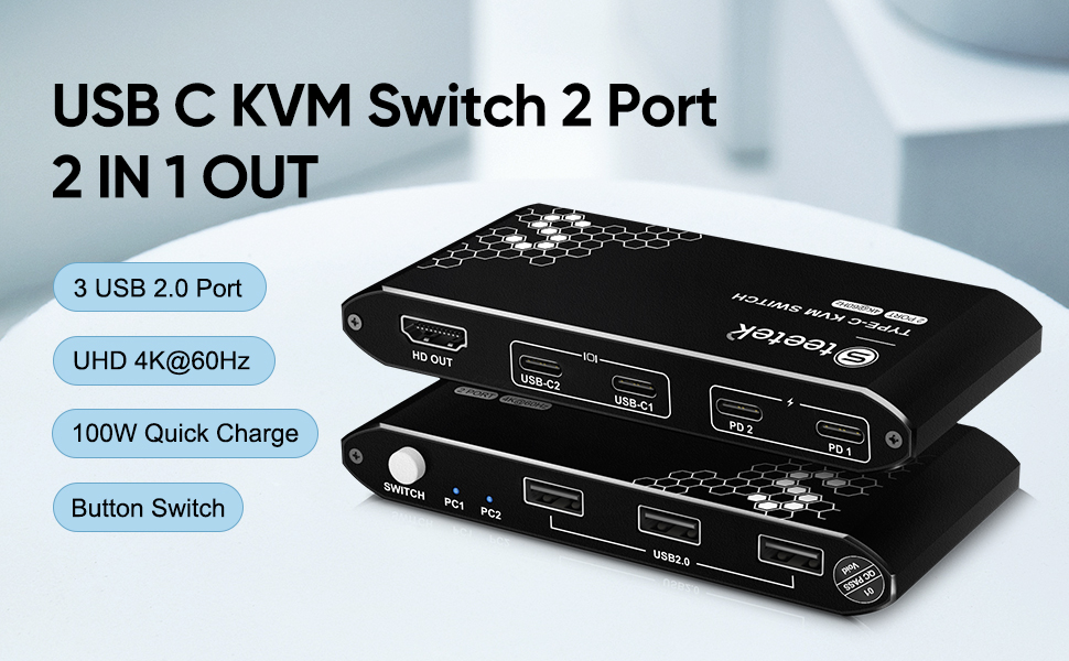 Steetek USB C HDMI KVM Switch 4K60Hz, USB C Switch for 2 Computers
