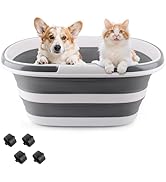 Extra Large Collapsible Bucket 35L Mop Bucket With Handles & Wheels, Plastic Wash Basin Pet Bath ...