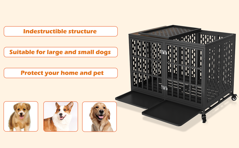 Huddycove 42inch Heavy Duty Dog Crate Compatible with Optional Divider, Large
