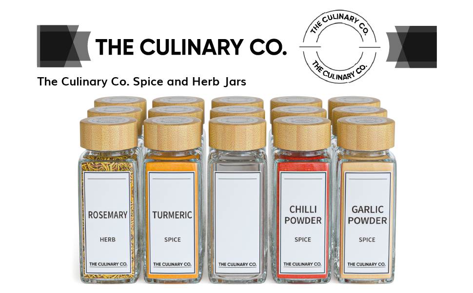 The Culinary Co. 24 PCS Bamboo Spice Jars Set Glass Spice Jars with Lids and Labels, Sift and