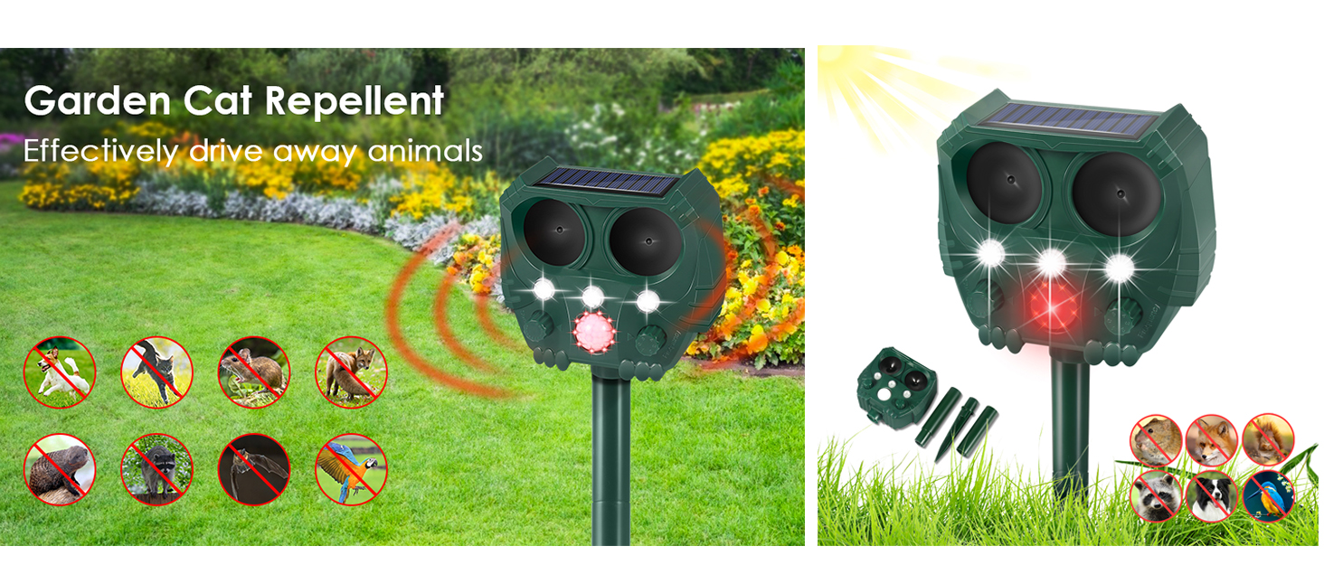 Cat Repellent, Garden Cat Repellent Cat Deterrents, Ultrasonic Animal Repellent, USB & Solar