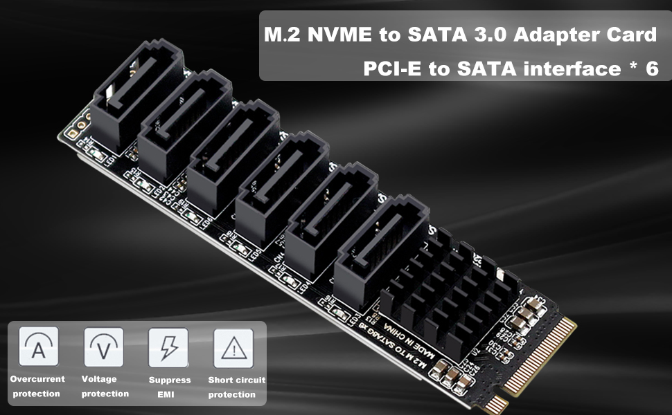 COMeap NVME M.2 to SATA Adapter, M Key to 6X SATA 3.0 Ports SSD Converter Hard Drive