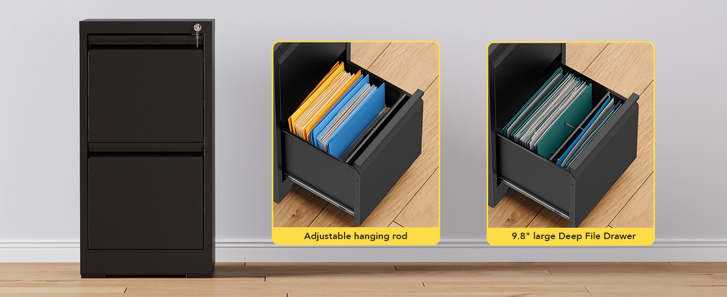 2 Drawer File with Lock, Vertical Metal Filing