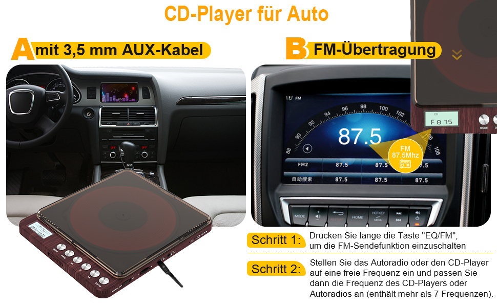 MONODEAL Tragbarer CDPlayer, CD Player Tragbarer, Wiederaufladbar