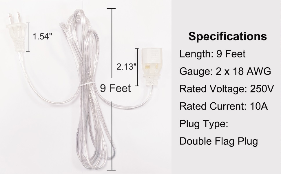 Zlierop 2 Pack Clear Extension Cord, Male to Female Power