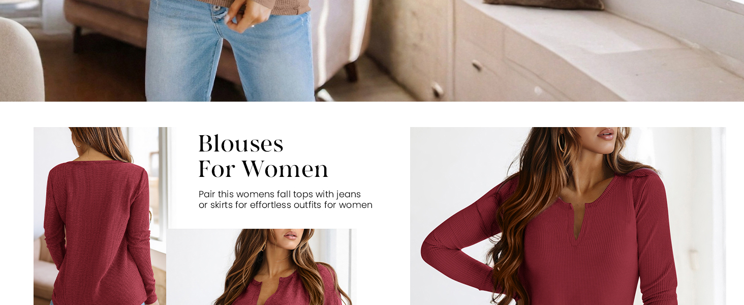 cute tops for women, waffle knit tops for women, v neck shirts for women