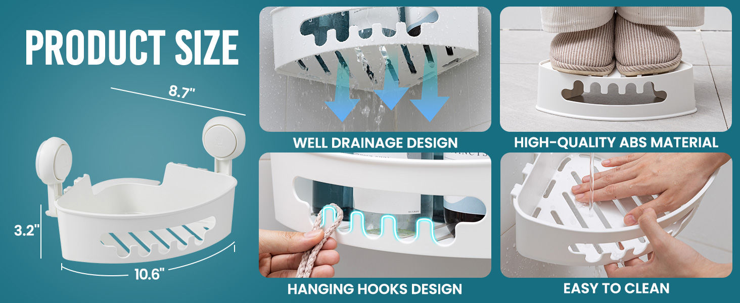 TAILI Corner Shower Caddy Suction Cups Heavy Duty,Small Bathroom Shower