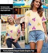 Magic Kingdom Shirts for Women Magical Shirt Colorful Sequin Castle Graphic Top