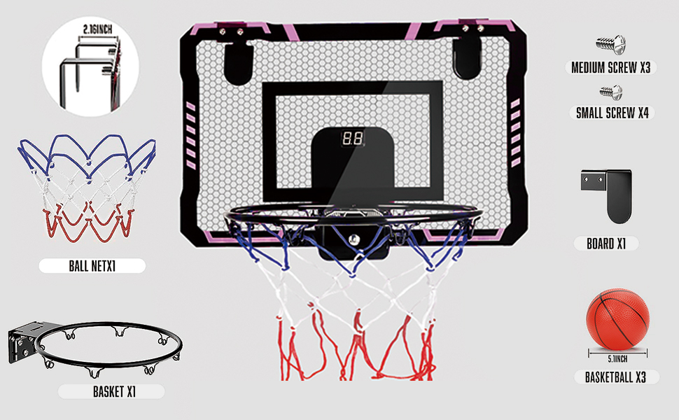 Indoor Basketball Hoop for Kids, Over The Door Mini Basketball Hoops