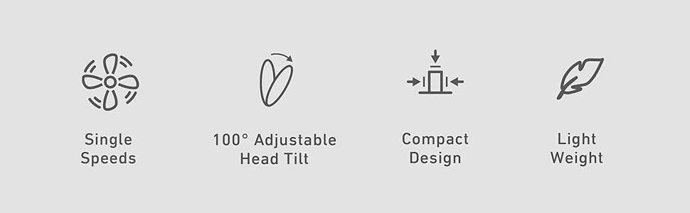 single speed, adjustable head tilt, compact design