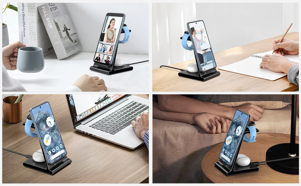 Induktive Ladestation für Google Pixel Watch 2, Wireless Charger 3 in 1 Kabellose Ladestation