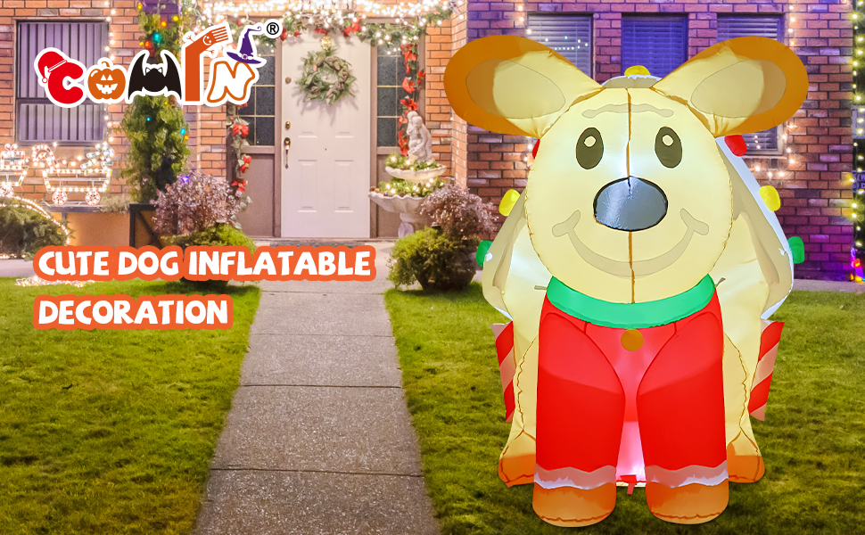 COMIN 8.4ft long Christmas Inflatables Outdoor Decorations, Blow Up Dog with Kennel