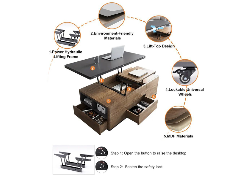 Lift Top Coffee Table with Movable Wheels,Convertible Coffee Table to Dining Table for Living Room
