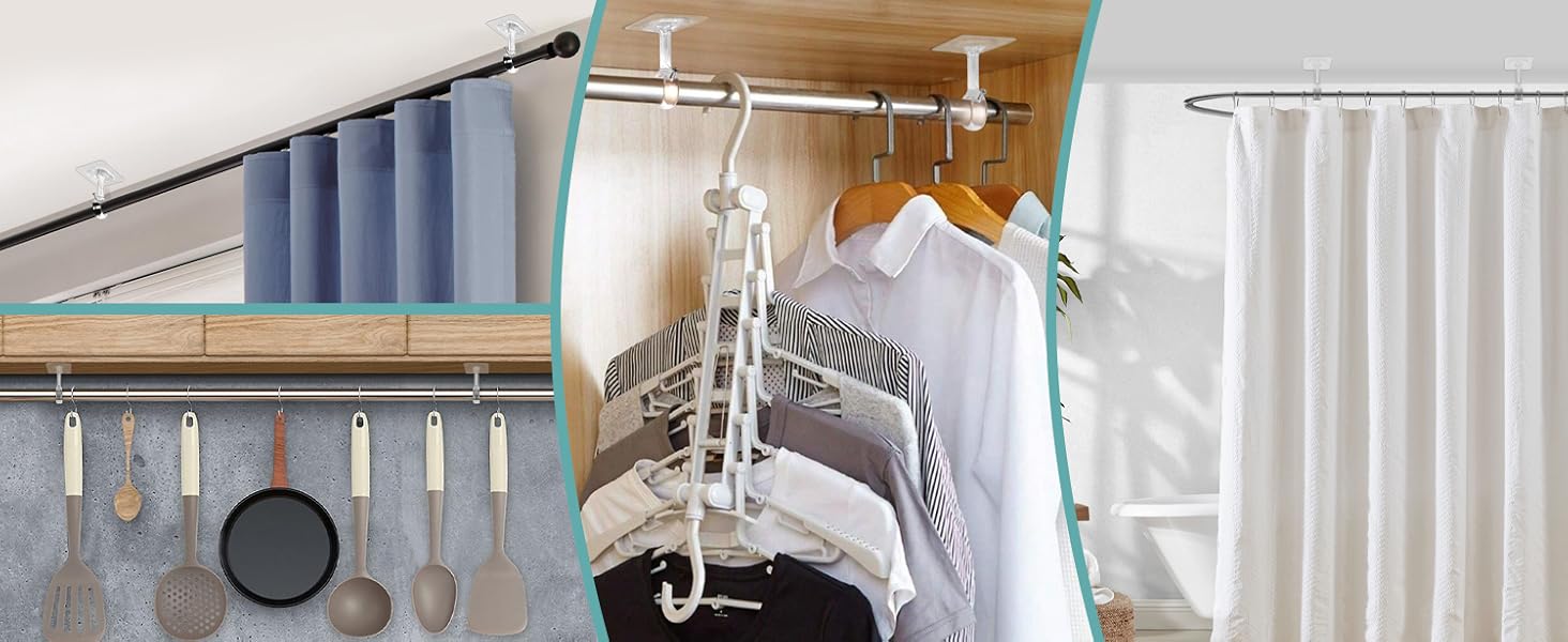 18Pack No Drill Ceiling Curtain Rod Brackets, No Damage Adhesive Curtain Rod