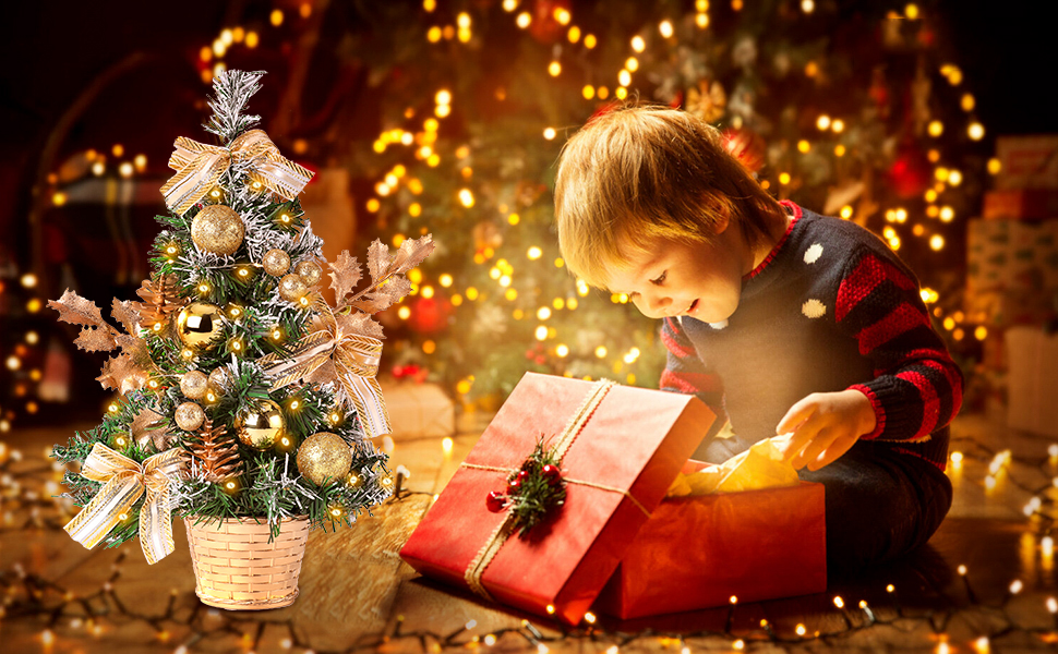 Small Christmas Tree with Lights, 16"/40cm Artificial